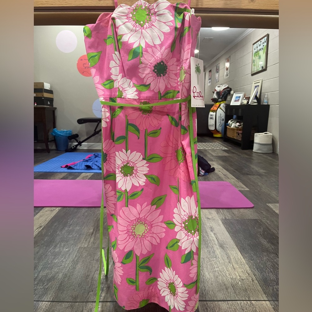 Lilly Pulitzer size 2 new with tags strapless dress! Pink, white & green!